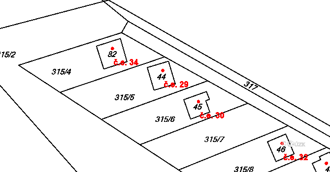 Lipiny 29, Nečín na parcele st. 44 v KÚ Lipiny, Katastrální mapa