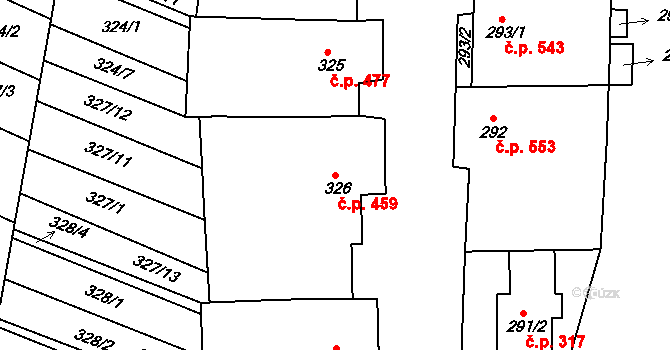 Mutěnice 459 na parcele st. 326 v KÚ Mutěnice, Katastrální mapa