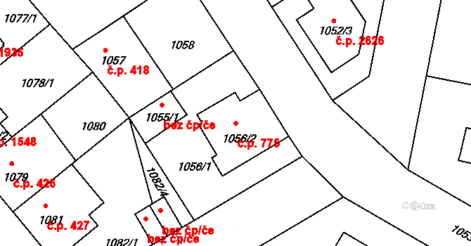 České Budějovice 5 775, České Budějovice na parcele st. 1056/2 v KÚ České Budějovice 5, Katastrální mapa