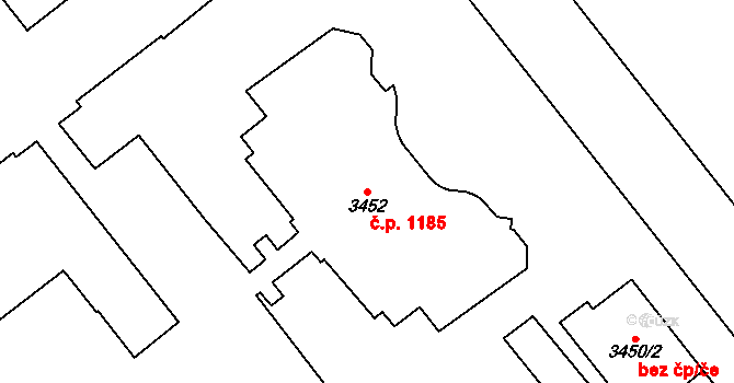 Chomutov 1185 na parcele st. 3452 v KÚ Chomutov I, Katastrální mapa