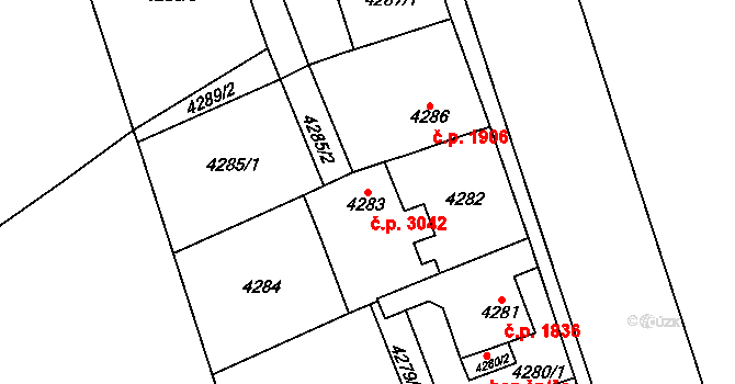 Chomutov 3042 na parcele st. 4283 v KÚ Chomutov I, Katastrální mapa