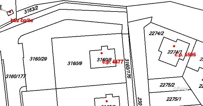 Chomutov 4477 na parcele st. 3160/8 v KÚ Chomutov II, Katastrální mapa