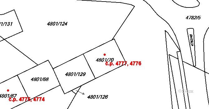 Chomutov 4776,4777 na parcele st. 4801/129 v KÚ Chomutov I, Katastrální mapa
