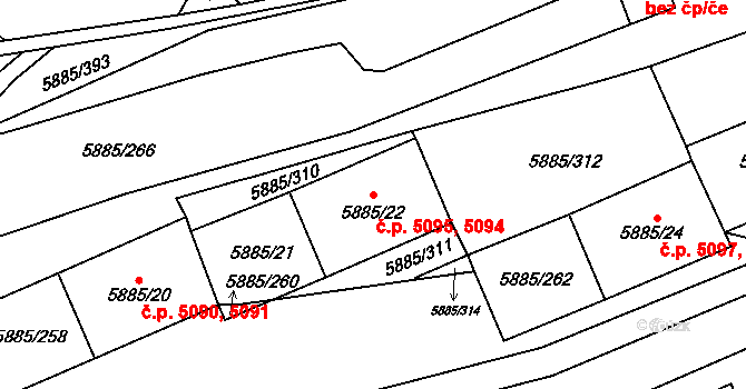 Chomutov 5094,5095 na parcele st. 5885/21 v KÚ Chomutov I, Katastrální mapa