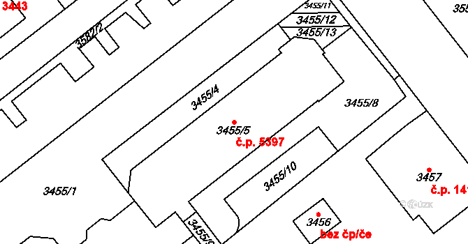 Chomutov 5397 na parcele st. 3455/5 v KÚ Chomutov I, Katastrální mapa