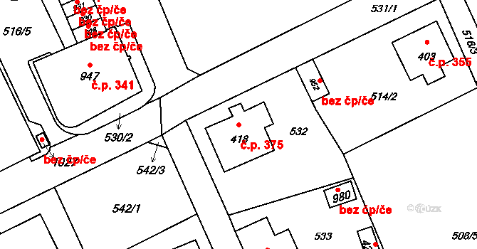 Chrastava 375 na parcele st. 418 v KÚ Chrastava I, Katastrální mapa