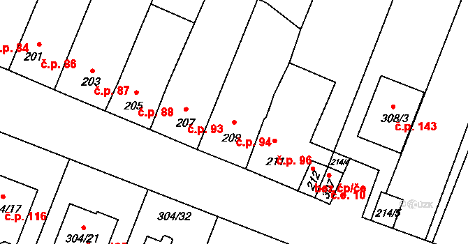 Ponětovice 94 na parcele st. 209 v KÚ Ponětovice, Katastrální mapa
