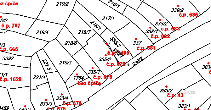 Ivančice 679 na parcele st. 335/2 v KÚ Ivančice, Katastrální mapa