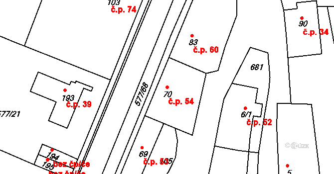 Křečhoř 54 na parcele st. 70 v KÚ Křečhoř, Katastrální mapa