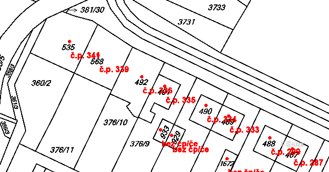 Rokytnice 335, Vsetín na parcele st. 491 v KÚ Rokytnice u Vsetína, Katastrální mapa