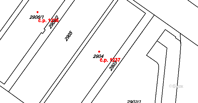 Vsetín 1237 na parcele st. 2904 v KÚ Vsetín, Katastrální mapa
