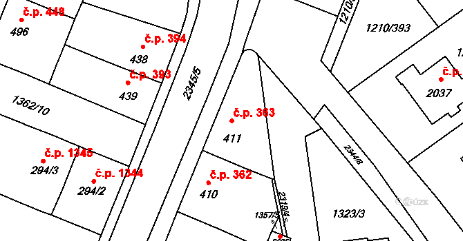 Kateřinky 363, Opava na parcele st. 411 v KÚ Kateřinky u Opavy, Katastrální mapa