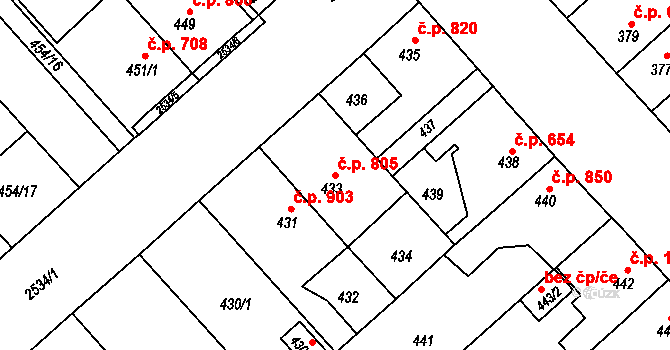 Doubravka 805, Plzeň na parcele st. 433 v KÚ Doubravka, Katastrální mapa