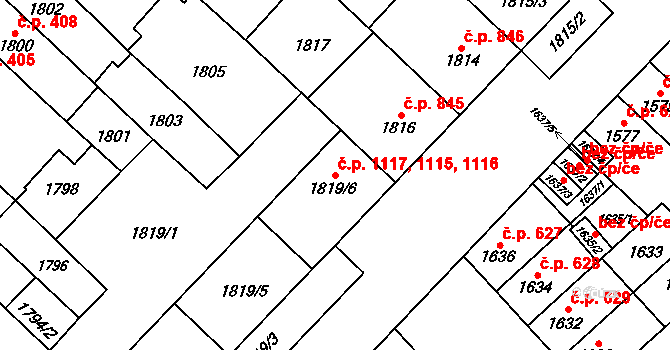 Doubravka 1115,1116,1117, Plzeň na parcele st. 1819/4 v KÚ Doubravka, Katastrální mapa