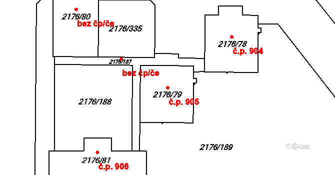 Skvrňany 905, Plzeň na parcele st. 2176/79 v KÚ Skvrňany, Katastrální mapa