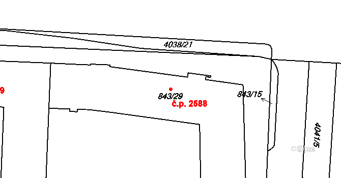Dejvice 2588, Praha na parcele st. 843/29 v KÚ Dejvice, Katastrální mapa