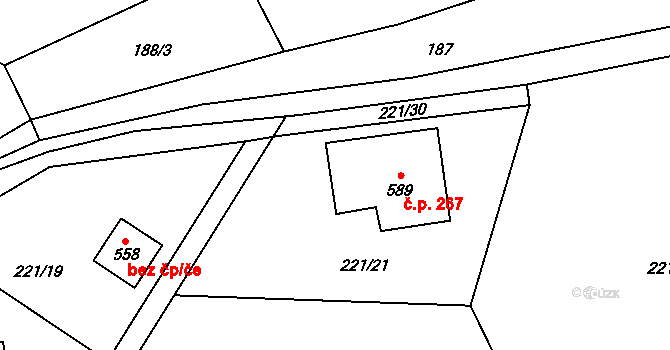 Černý Vůl 267, Statenice na parcele st. 589 v KÚ Statenice, Katastrální mapa