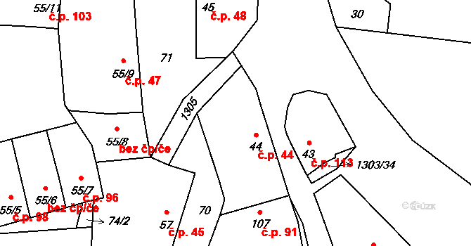 Krpy 44, Kropáčova Vrutice na parcele st. 44 v KÚ Krpy, Katastrální mapa