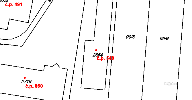 Litice 548, Plzeň na parcele st. 2664 v KÚ Litice u Plzně, Katastrální mapa