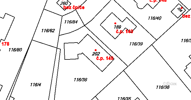 Škrovád 149, Slatiňany na parcele st. 202 v KÚ Škrovád, Katastrální mapa