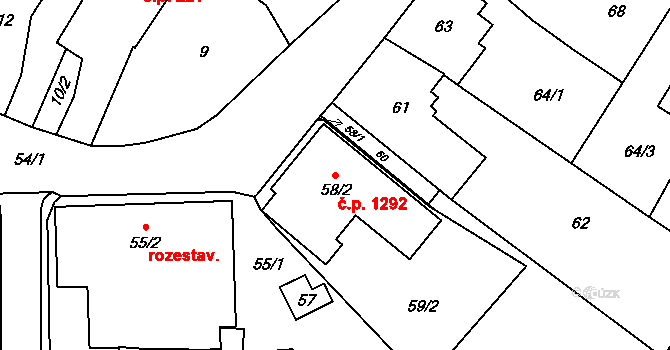 Rýmařov 1292 na parcele st. 58/2 v KÚ Rýmařov, Katastrální mapa