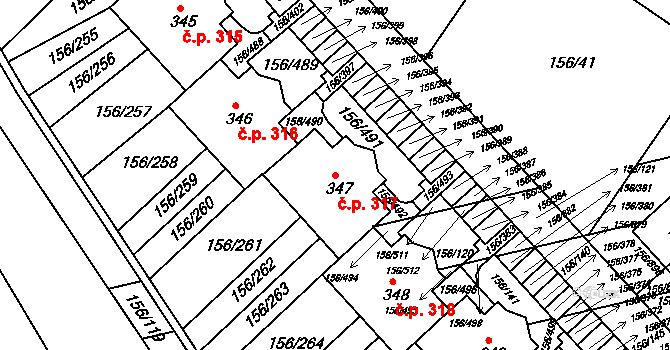 Chýně 317 na parcele st. 347 v KÚ Chýně, Katastrální mapa