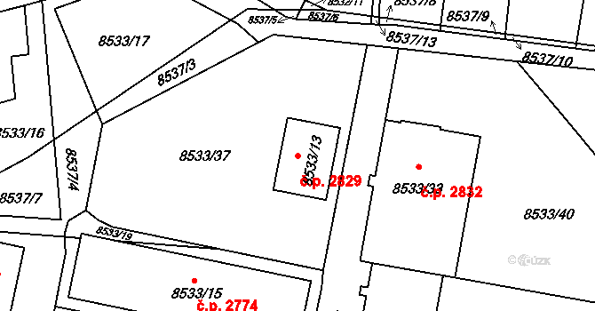 Jižní Předměstí 2829, Plzeň na parcele st. 8533/13 v KÚ Plzeň, Katastrální mapa