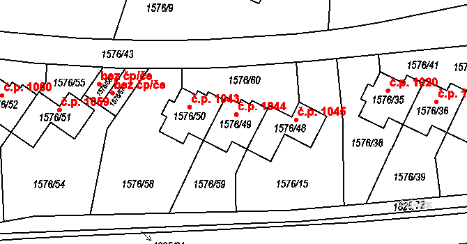 Kosmonosy 1044 na parcele st. 1576/49 v KÚ Kosmonosy, Katastrální mapa