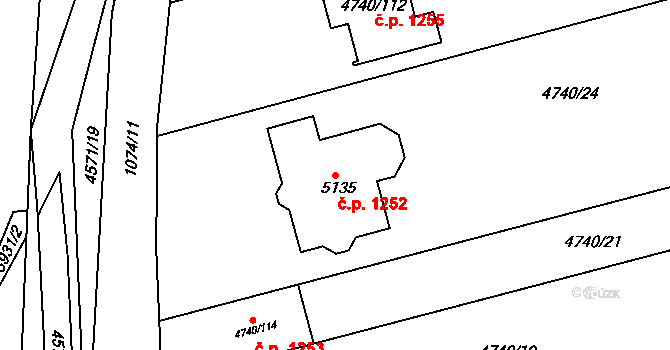Vlčnov 1252 na parcele st. 5135 v KÚ Vlčnov, Katastrální mapa