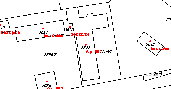 Dolní Předměstí 582, Polička na parcele st. 3522 v KÚ Polička, Katastrální mapa