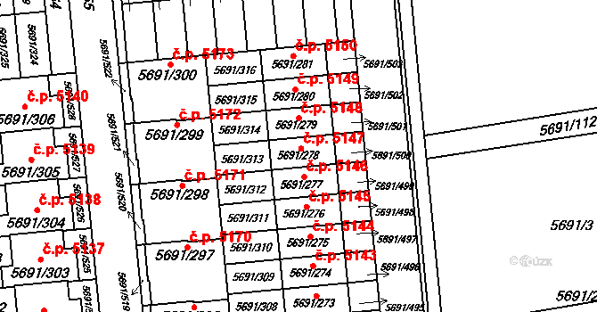 Jihlava 5147 na parcele st. 5691/278 v KÚ Jihlava, Katastrální mapa