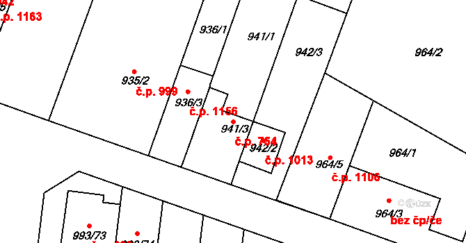 Modřice 754 na parcele st. 941/3 v KÚ Modřice, Katastrální mapa