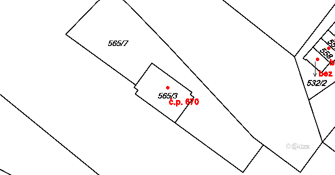 Lednice 670 na parcele st. 565/3 v KÚ Lednice na Moravě, Katastrální mapa