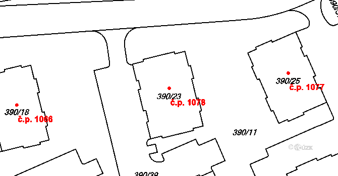 Černice 1078, Plzeň na parcele st. 390/23 v KÚ Bručná, Katastrální mapa
