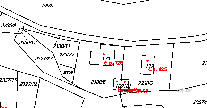 Pusté Skaliny 126, Benešov nad Černou na parcele st. 173 v KÚ Děkanské Skaliny, Katastrální mapa