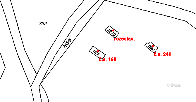 Rokytnice 168, Vsetín na parcele st. 1222 v KÚ Rokytnice u Vsetína, Katastrální mapa
