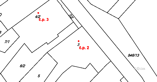 Lhotice 2 na parcele st. 3 v KÚ Lhotice u Jemnice, Katastrální mapa