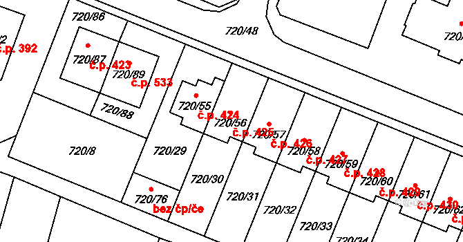 Šanov 425 na parcele st. 720/56 v KÚ Šanov nad Jevišovkou, Katastrální mapa