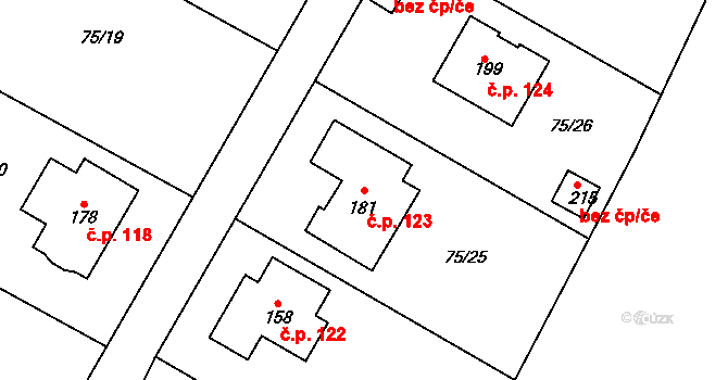 Noutonice 123, Lichoceves na parcele st. 181 v KÚ Noutonice, Katastrální mapa
