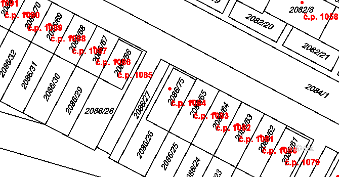 Jemnice 1084 na parcele st. 2086/75 v KÚ Jemnice, Katastrální mapa