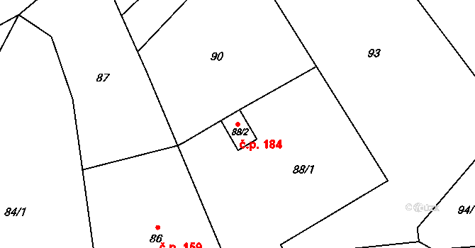 Vrbice 184, Bohumín na parcele st. 88/2 v KÚ Vrbice nad Odrou, Katastrální mapa