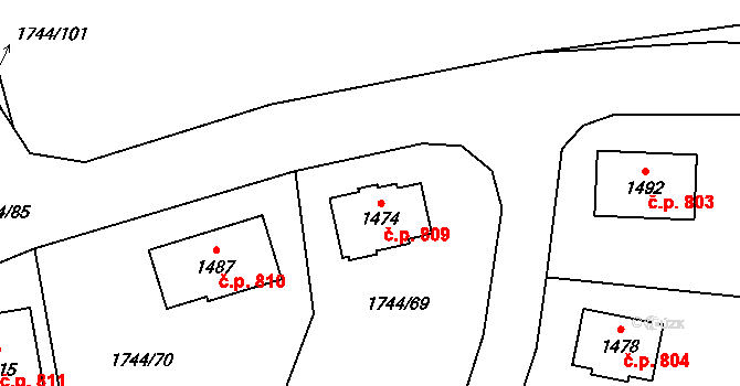 Brtnice 809 na parcele st. 1474 v KÚ Brtnice, Katastrální mapa