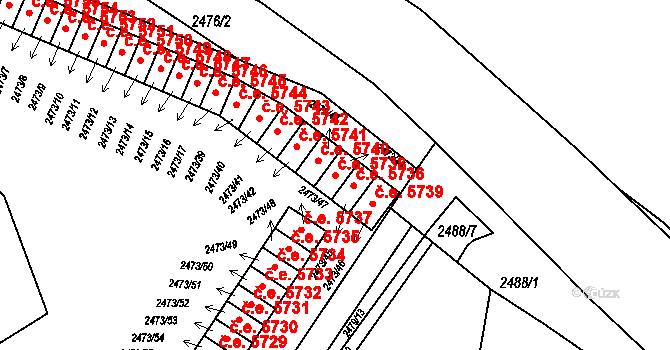 Kadaň 5738 na parcele st. 2473/44 v KÚ Kadaň, Katastrální mapa