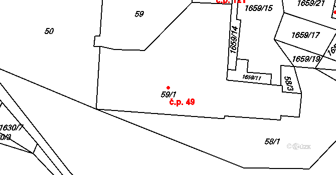Velký Bor 49 na parcele st. 59/1 v KÚ Velký Bor u Horažďovic, Katastrální mapa