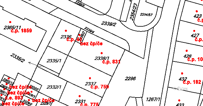 Předměstí 831, Litoměřice na parcele st. 2338/1 v KÚ Litoměřice, Katastrální mapa
