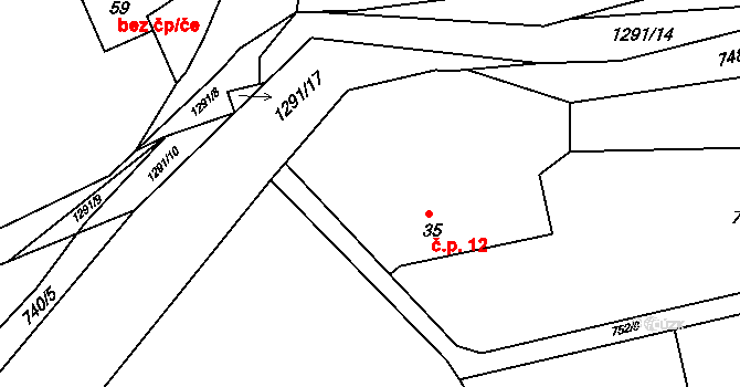 Vojslavice 12, Bystřice na parcele st. 35 v KÚ Kobylí, Katastrální mapa