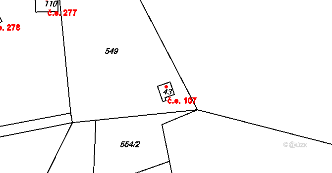 Samařov 107, Liboměřice na parcele st. 43 v KÚ Nové Lhotice, Katastrální mapa