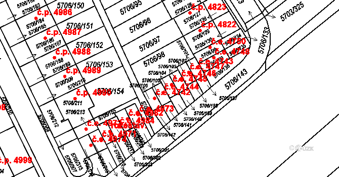 Jihlava 4745 na parcele st. 5706/104 v KÚ Jihlava, Katastrální mapa