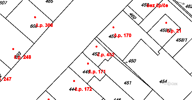 Sudoměřice 452 na parcele st. 452 v KÚ Sudoměřice, Katastrální mapa