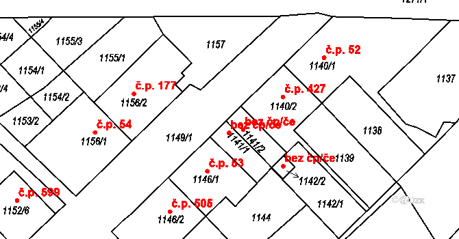 Zastávka 39834051 na parcele st. 1141/2 v KÚ Zastávka, Katastrální mapa